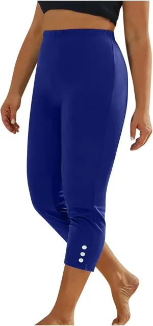 JIEMUXIU High Waisted Capri Leggings for Women - Casual Summer Button Capris Soft Slim Yoga Pants for Running Cycling Workout
