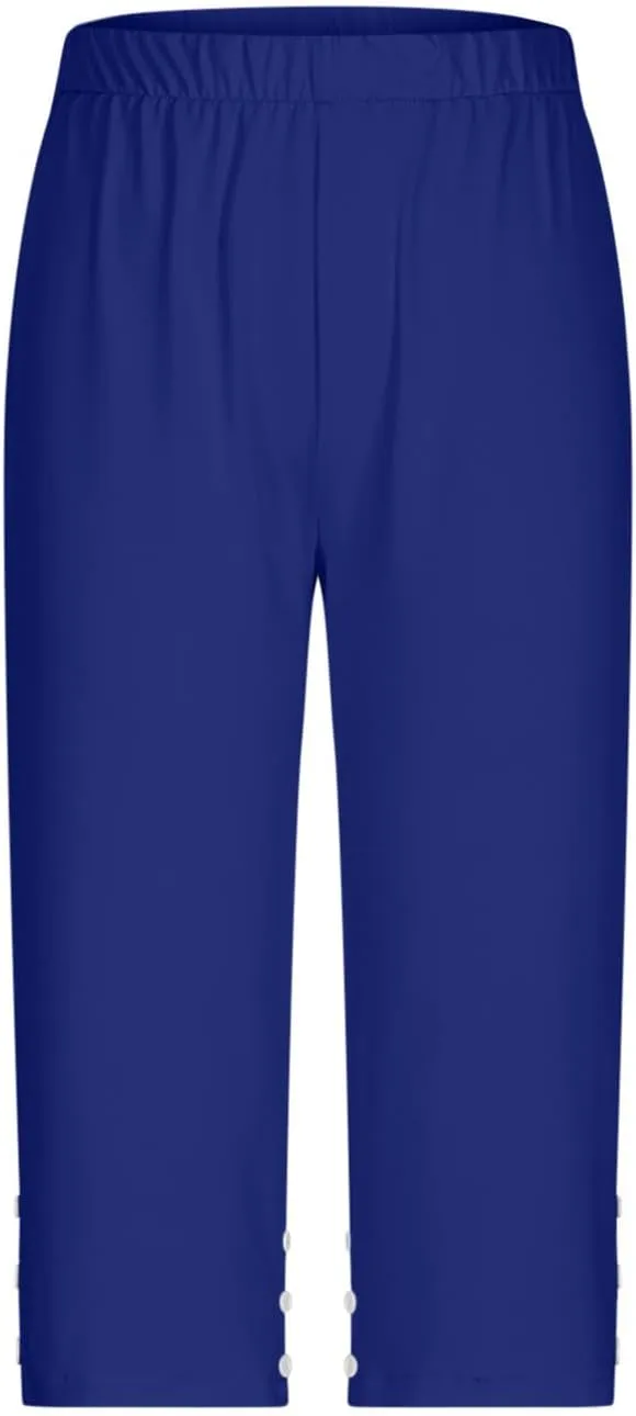 JIEMUXIU High Waisted Capri Leggings for Women - Casual Summer Button Capris Soft Slim Yoga Pants for Running Cycling Workout