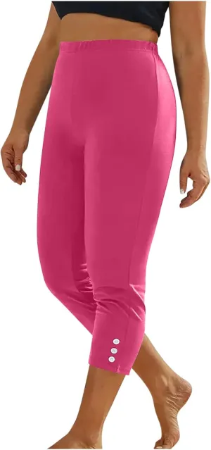 JIEMUXIU High Waisted Capri Leggings for Women - Casual Summer Button Capris Soft Slim Yoga Pants for Running Cycling Workout
