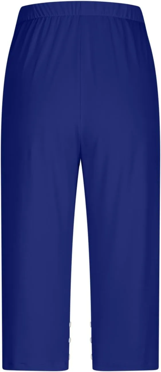 JIEMUXIU High Waisted Capri Leggings for Women - Casual Summer Button Capris Soft Slim Yoga Pants for Running Cycling Workout