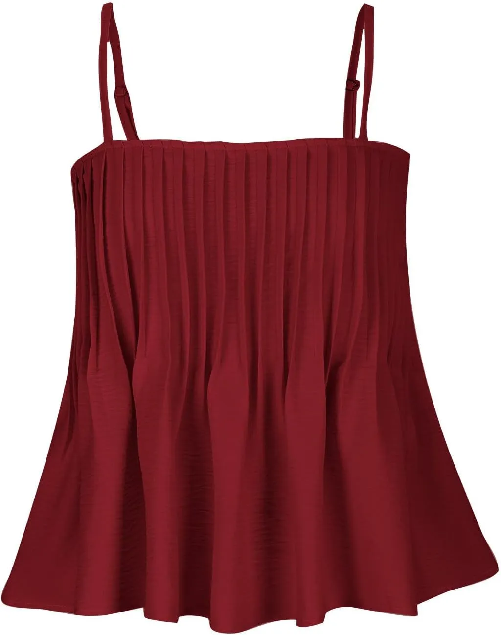 jsaierl Women's Boho Vacation Beach Camisole Tops Fashion Pleated Sleeveless T Shirt Summer Flowy Spaghetti Strap Tank Top