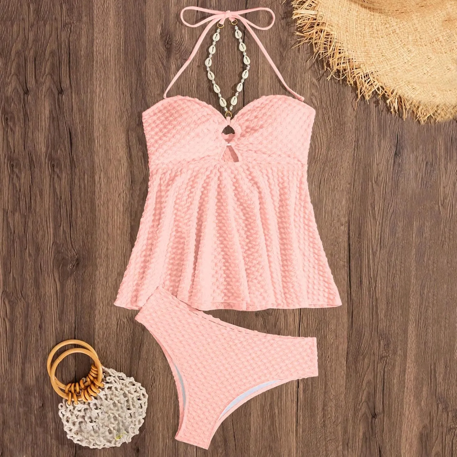 Juniors Beach Camisole Swimsuit Set for Women Cutout Eyelet Hawaiian Overall Seamless Triangle 2 Piece Sets