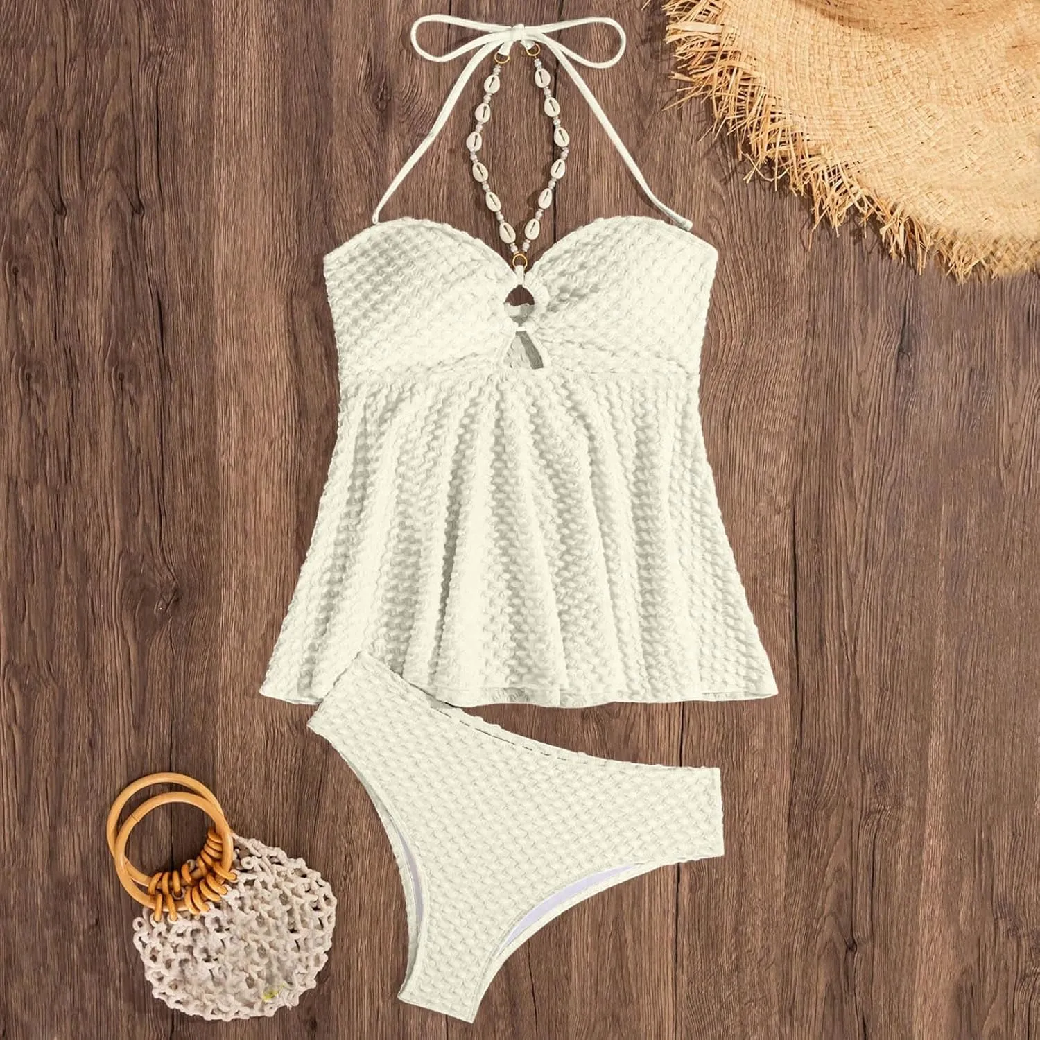 Juniors Beach Camisole Swimsuit Set for Women Cutout Eyelet Hawaiian Overall Seamless Triangle 2 Piece Sets
