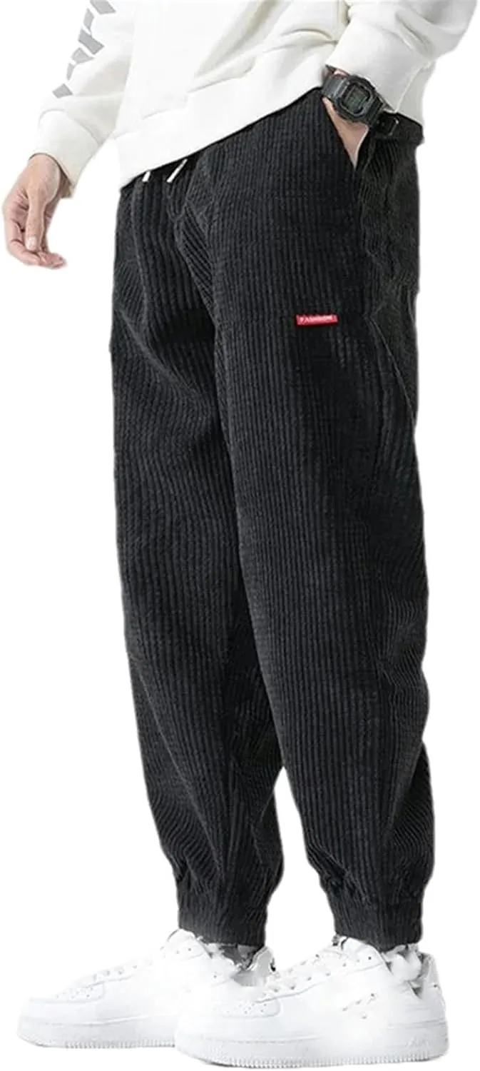 JXQXHCFS Men Autumn Winter Casual Corduroy Solid Color Harem Pants Man Pockets Male Trousers Streetwear Clothes