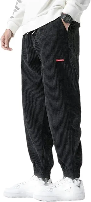 JXQXHCFS Men Autumn Winter Casual Corduroy Solid Color Harem Pants Man Pockets Male Trousers Streetwear Clothes
