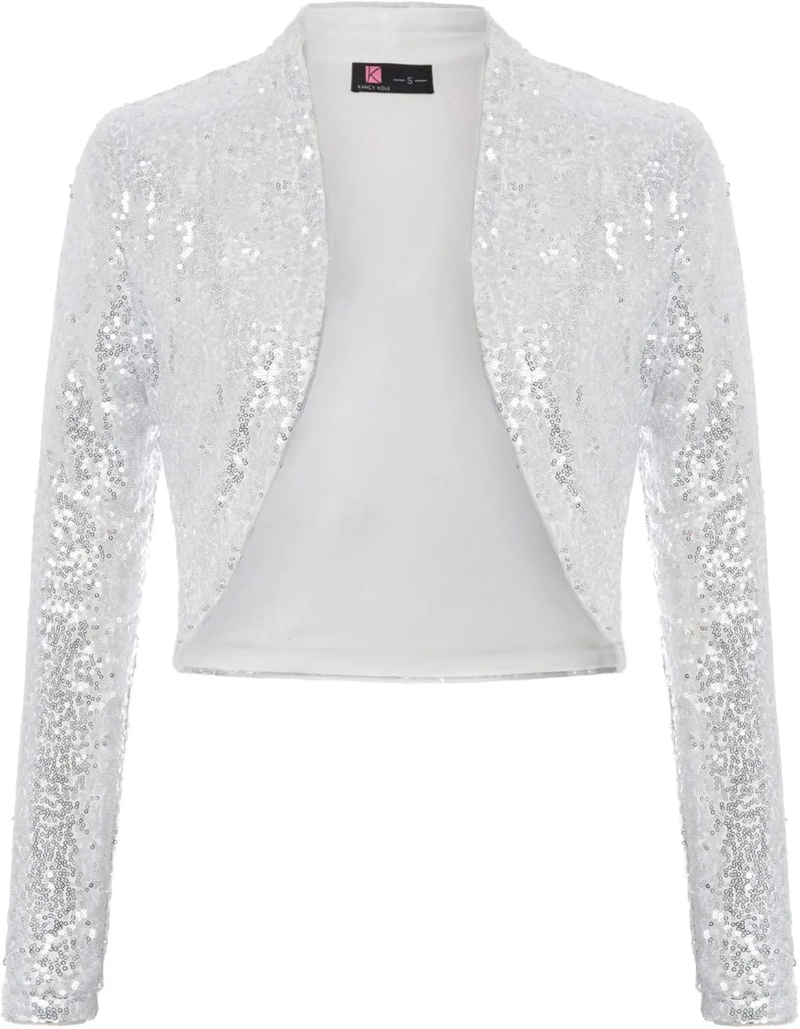 KANCY KOLE Women's Sequin Shrug Long Sleeve Open Front Cropped Bolero Jackets S-XXL