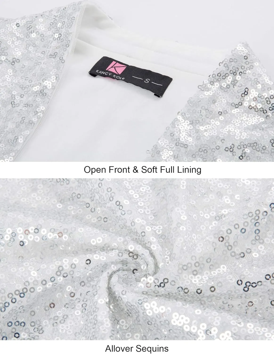 KANCY KOLE Women's Sequin Shrug Long Sleeve Open Front Cropped Bolero Jackets S-XXL