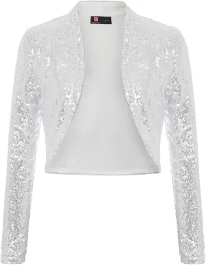 KANCY KOLE Women's Sequin Shrug Long Sleeve Open Front Cropped Bolero Jackets S-XXL