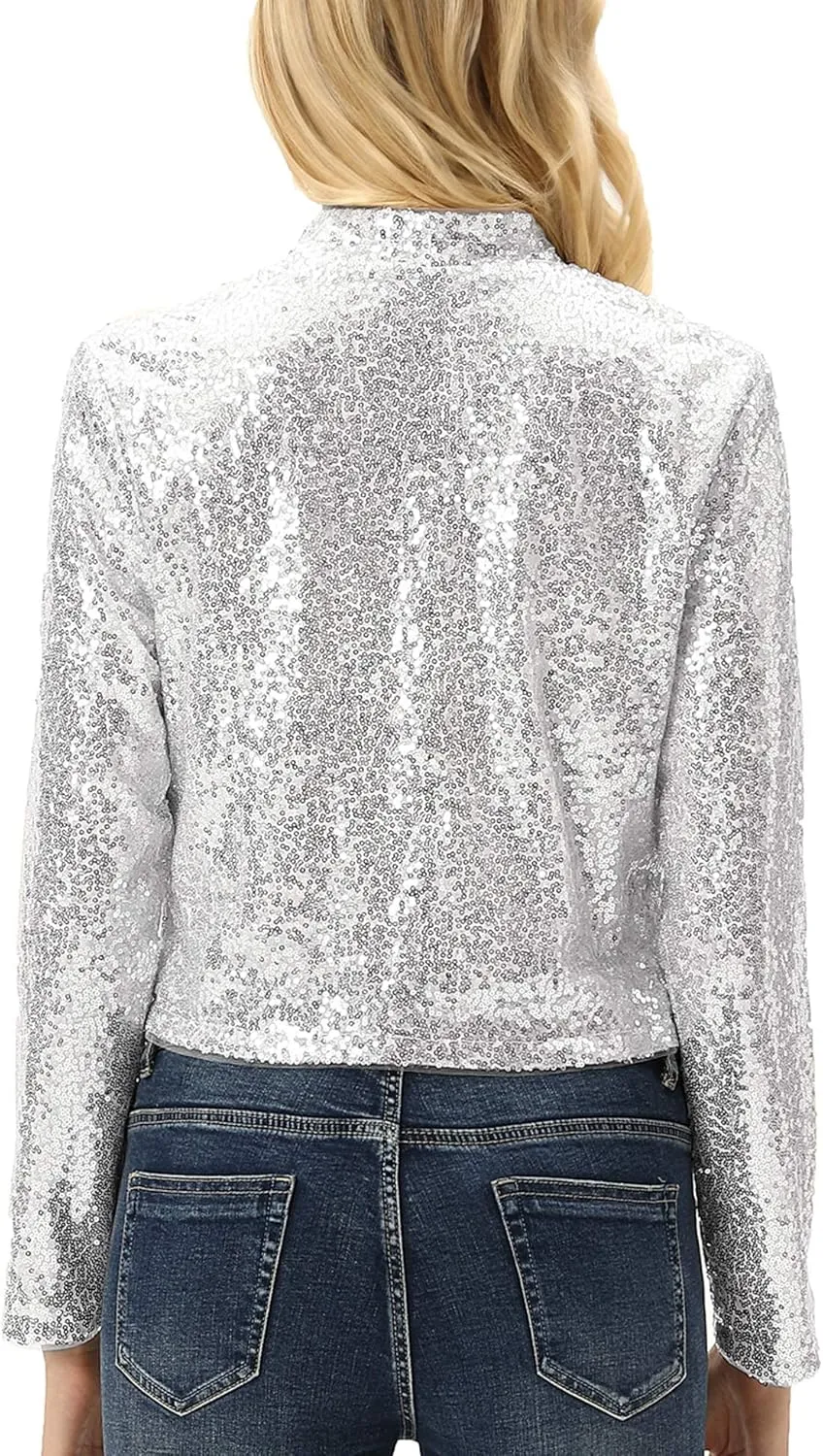KANCY KOLE Women's Sequin Shrug Long Sleeve Open Front Cropped Bolero Jackets S-XXL