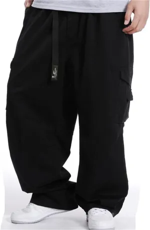 KELYWELL Men Plus Size Cargo Trousers Elastic Waist Loose Cargo Pants Outdoor Dance Pants Loose Baggy Hip Hop Pocket