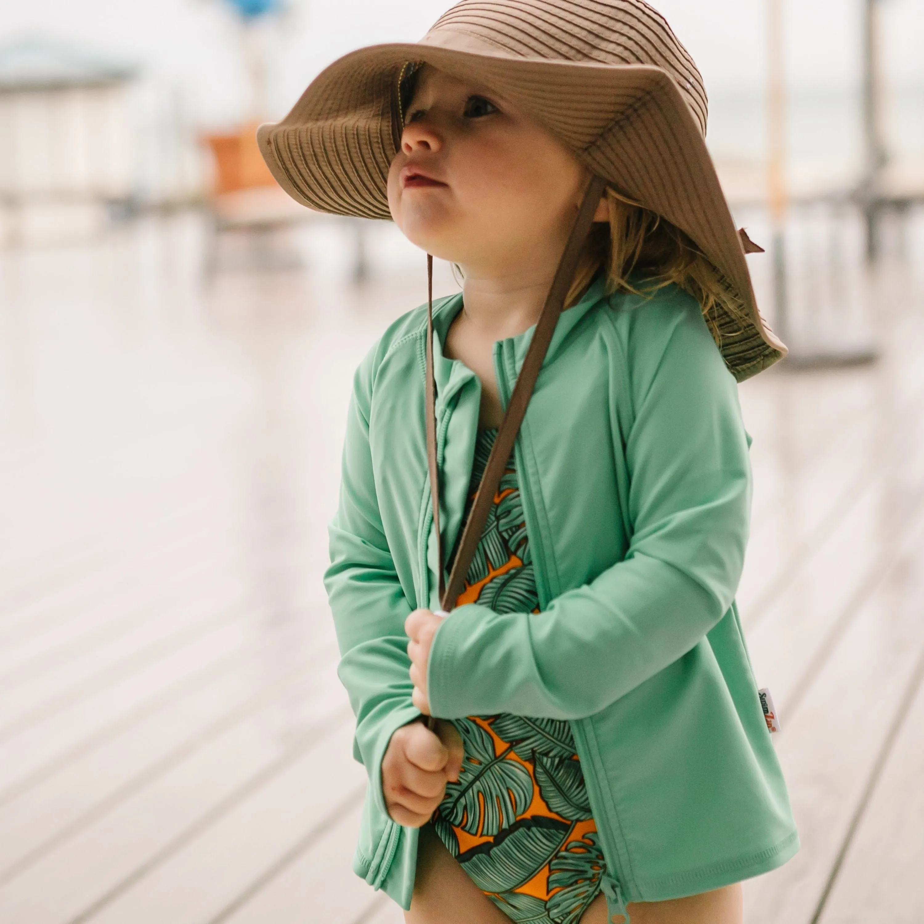 Kids UPF 50  Long Sleeve Zipper Rash Guard Swim Shirt | "Light Jade"