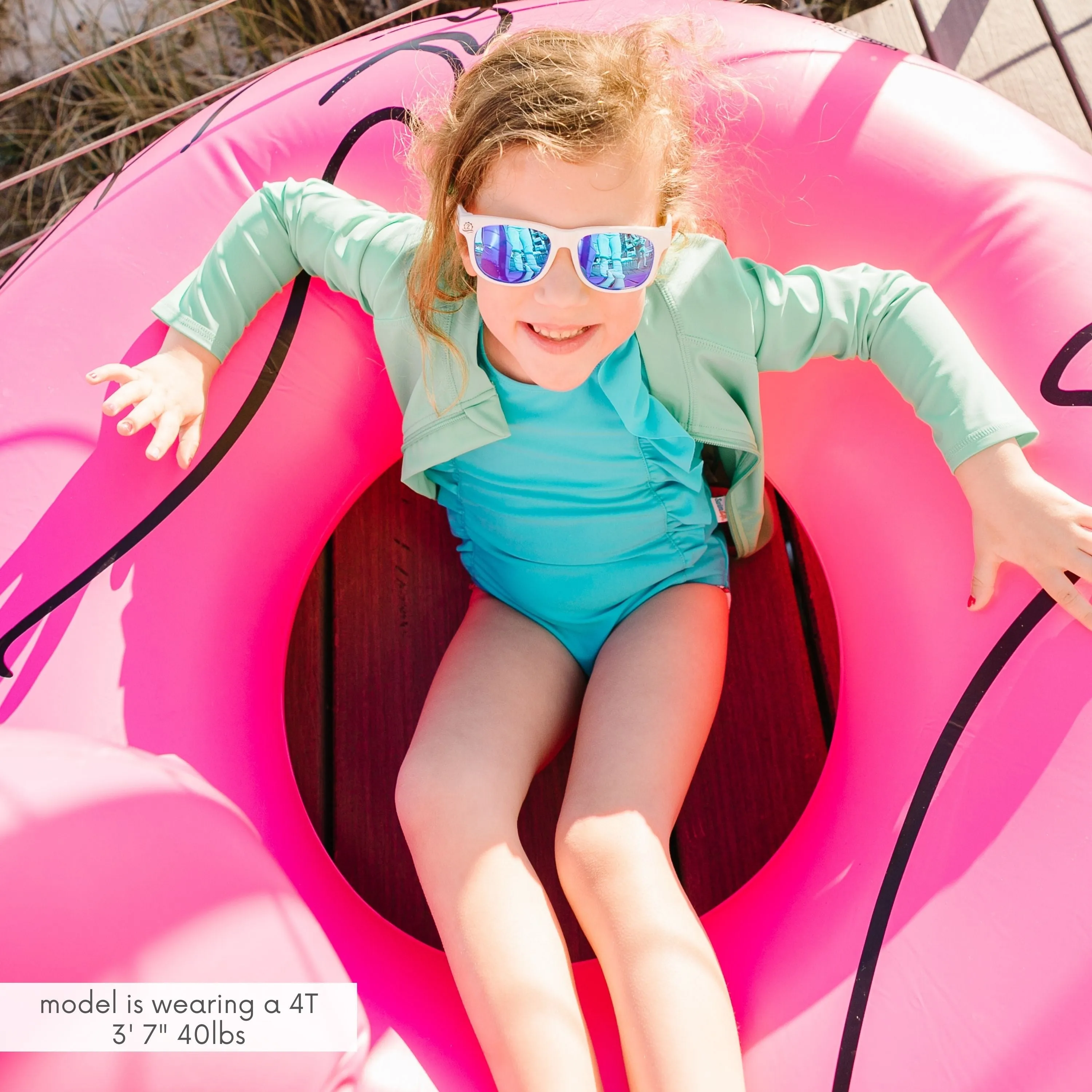 Kids UPF 50  Long Sleeve Zipper Rash Guard Swim Shirt | "Light Jade"