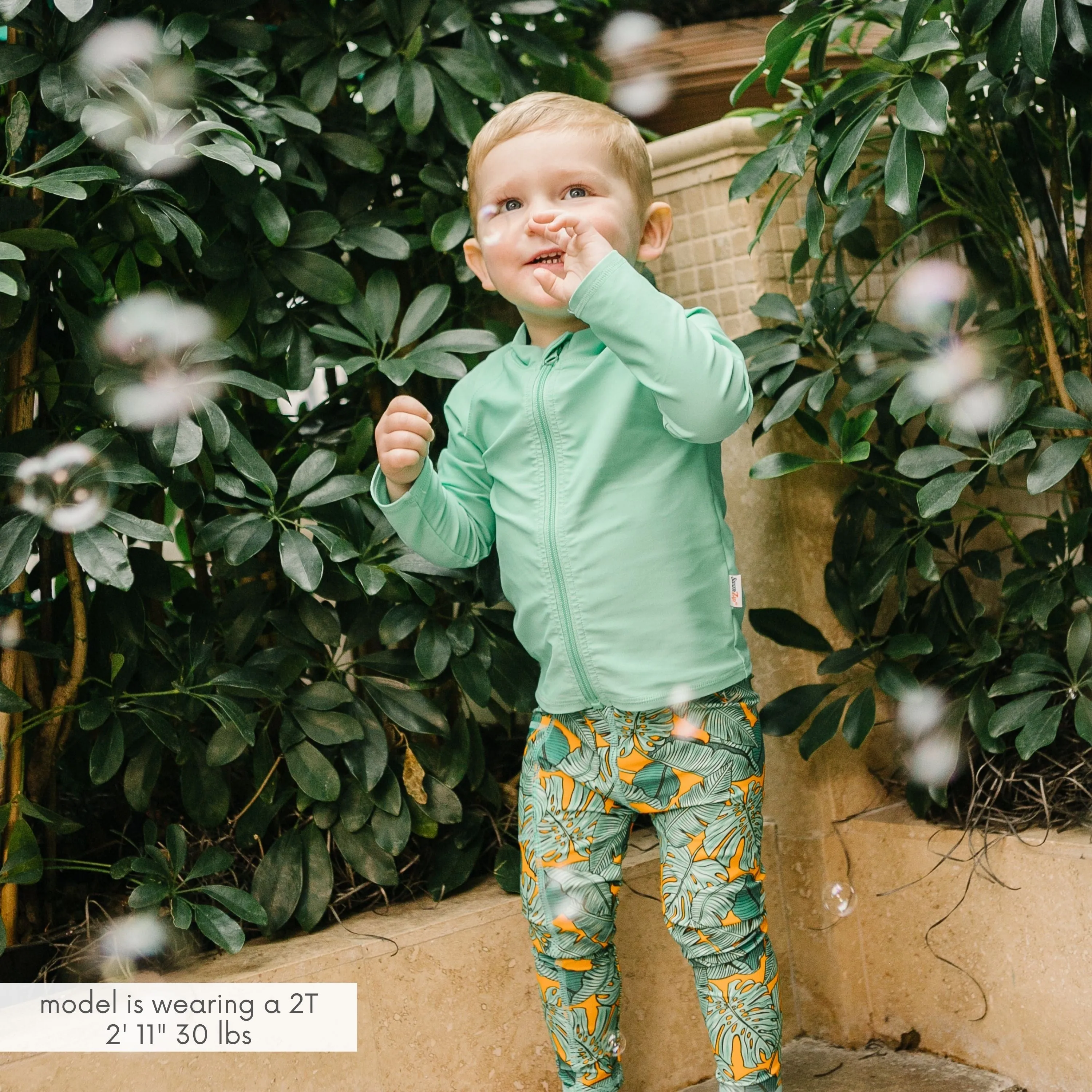 Kids UPF 50  Long Sleeve Zipper Rash Guard Swim Shirt | "Light Jade"