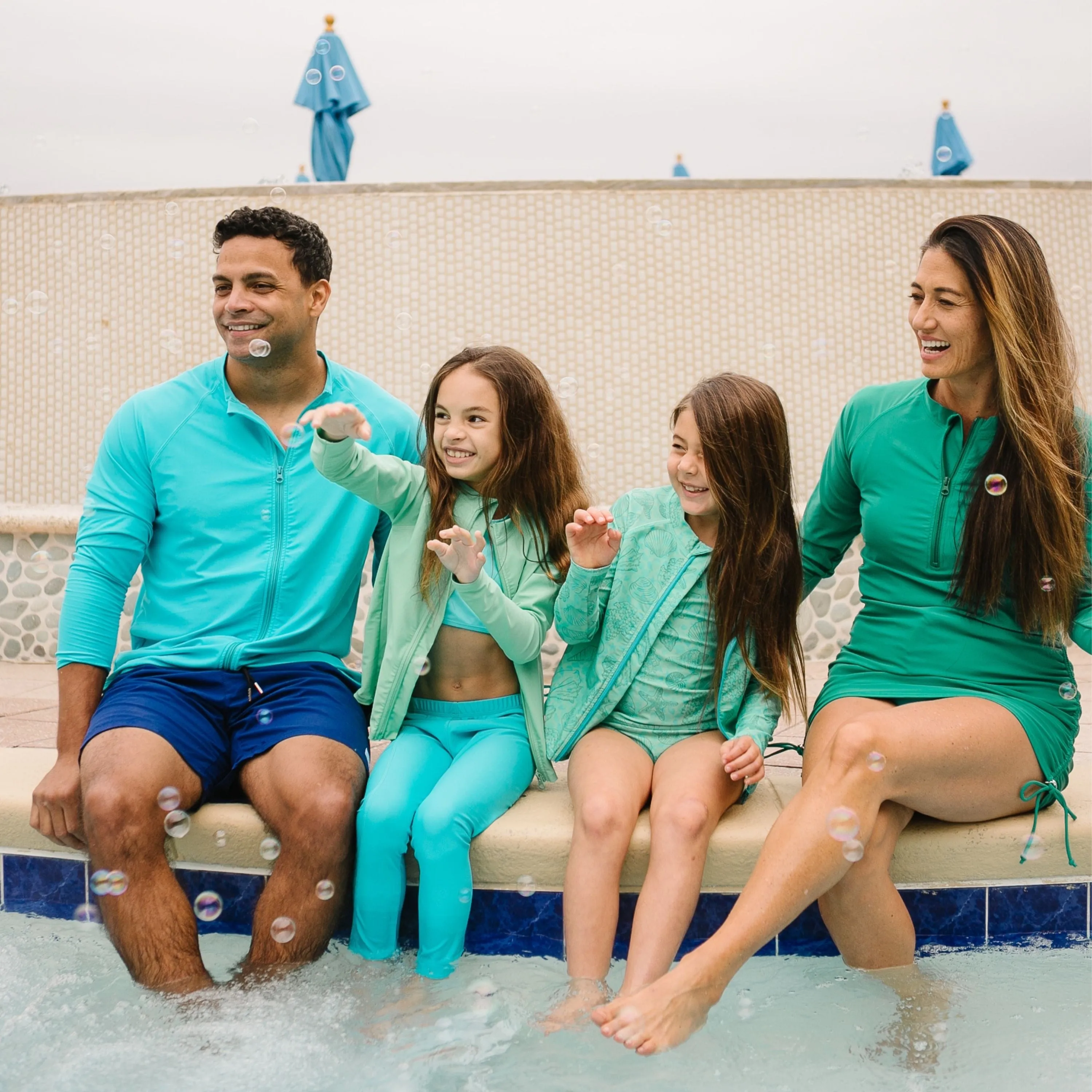 Kids UPF 50  Long Sleeve Zipper Rash Guard Swim Shirt | "Light Jade"