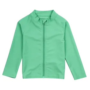 Kids UPF 50  Long Sleeve Zipper Rash Guard Swim Shirt | "Light Jade"