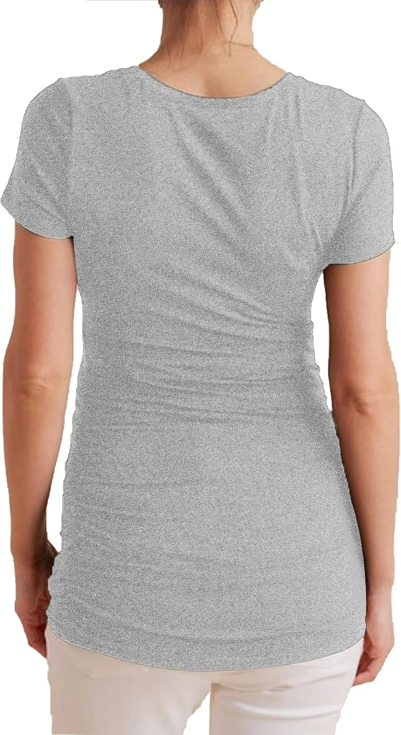 KIM S Maternity Shirts, 3 Packs Maternity Shirt Side Ruched Maternity Tops Casual Pregnancy Maternity-Clothes