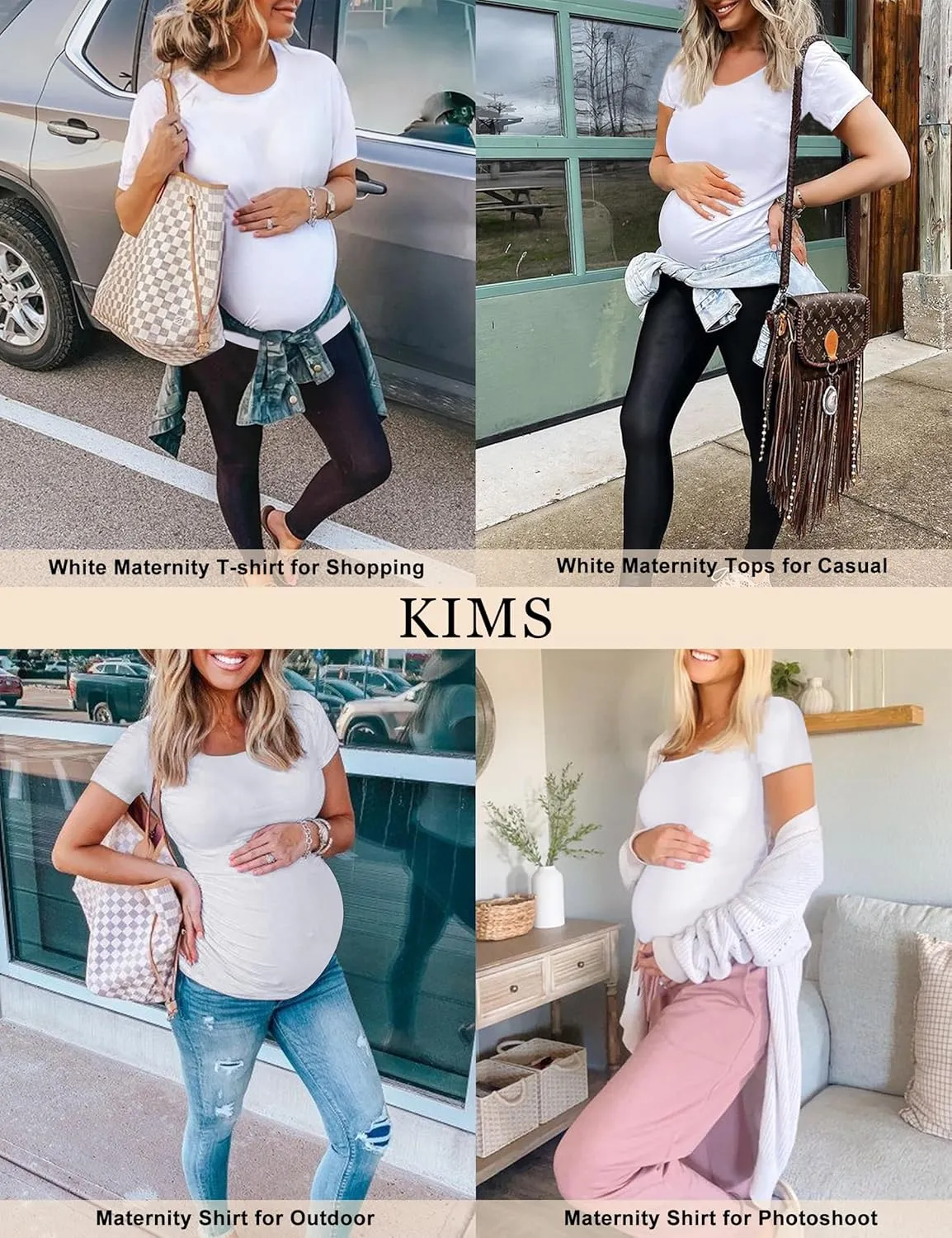 KIM S Maternity Shirts, 3 Packs Maternity Shirt Side Ruched Maternity Tops Casual Pregnancy Maternity-Clothes