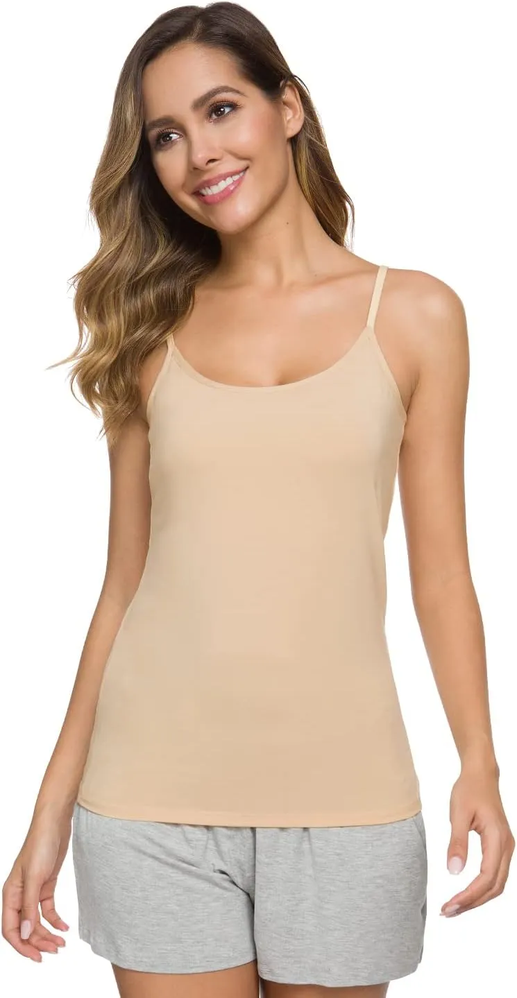 Knuffnee Women Camisoles Spaghetti Strap Tank Top Basic Cami Undershirt 4 Pack