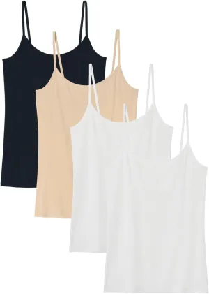 Knuffnee Women Camisoles Spaghetti Strap Tank Top Basic Cami Undershirt 4 Pack