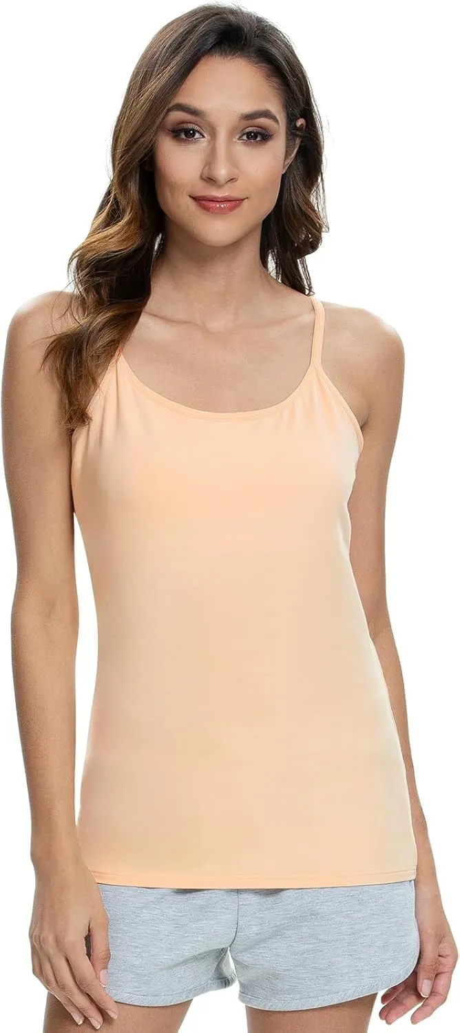 Knuffnee Womens Cotton Camisole with Shelf Bra Spaghetti Strap Tank Tops Adjustable Undershirt 3 Pack
