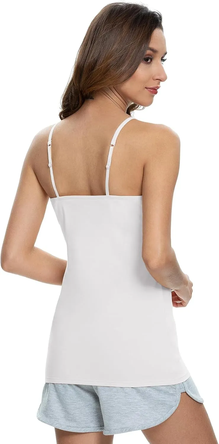 Knuffnee Womens Cotton Camisole with Shelf Bra Spaghetti Strap Tank Tops Adjustable Undershirt 3 Pack