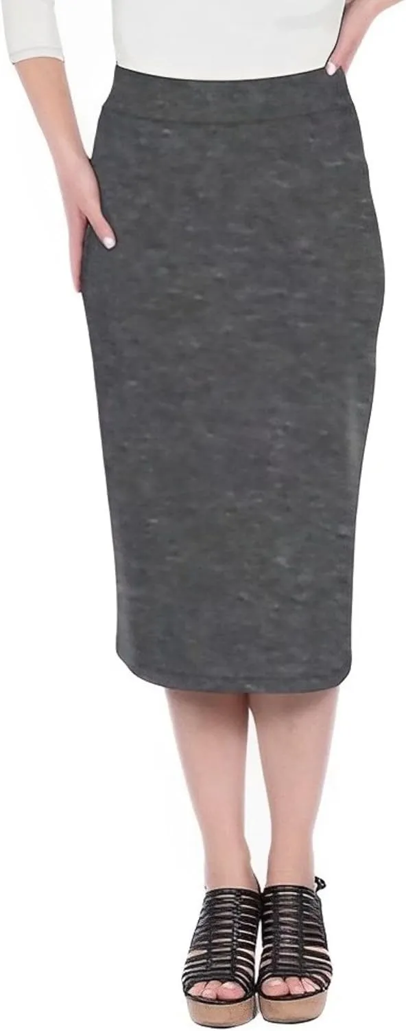 Kosher Casual Women's Modest Midi Lightweight Cotton Spandex Tapered Pencil Skirt