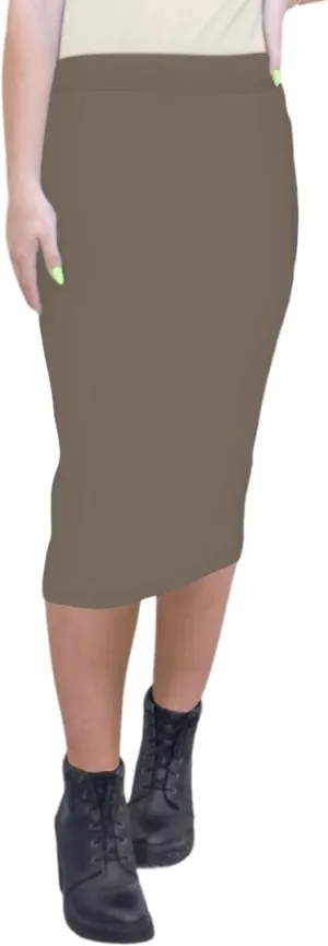 Kosher Casual Women's Modest Midi Lightweight Cotton Spandex Tapered Pencil Skirt