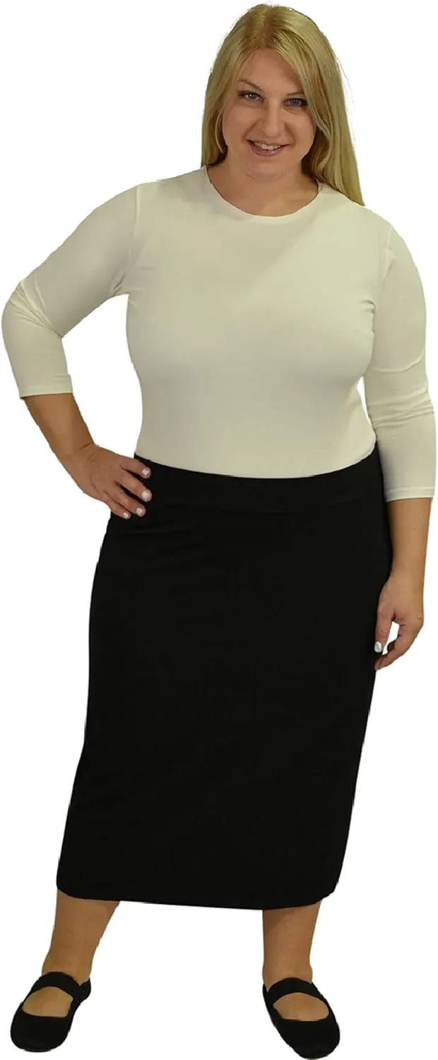 Kosher Casual Women's Modest Midi Lightweight Cotton Spandex Tapered Pencil Skirt