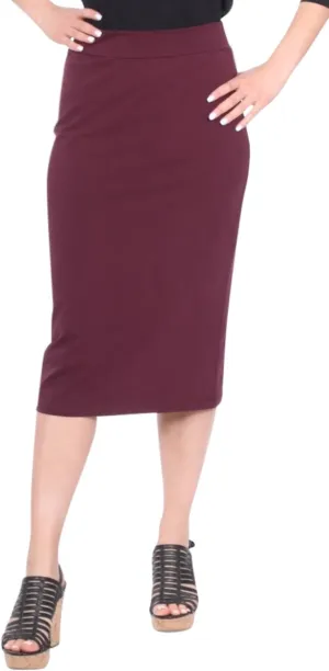 Kosher Casual Women's Modest Midi Lightweight Cotton Spandex Tapered Pencil Skirt