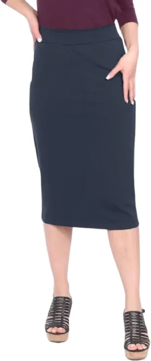 Kosher Casual Women's Modest Midi Lightweight Cotton Spandex Tapered Pencil Skirt