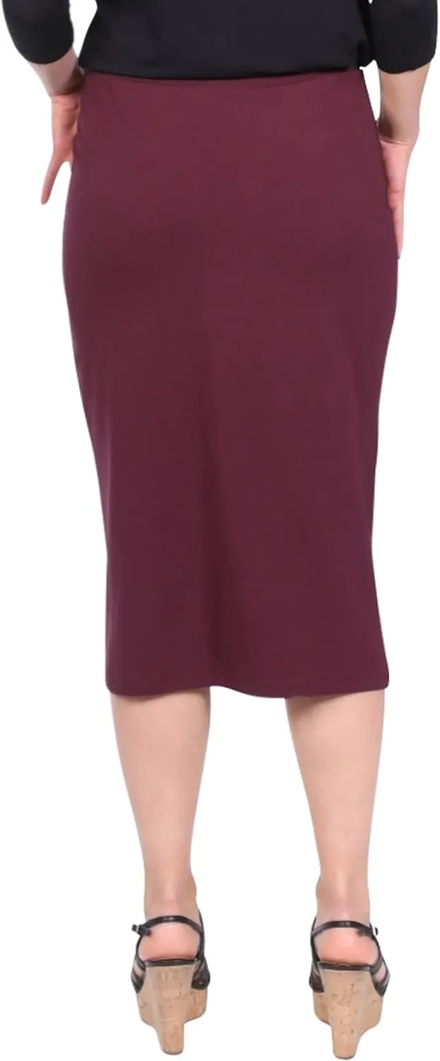 Kosher Casual Women's Modest Midi Lightweight Cotton Spandex Tapered Pencil Skirt