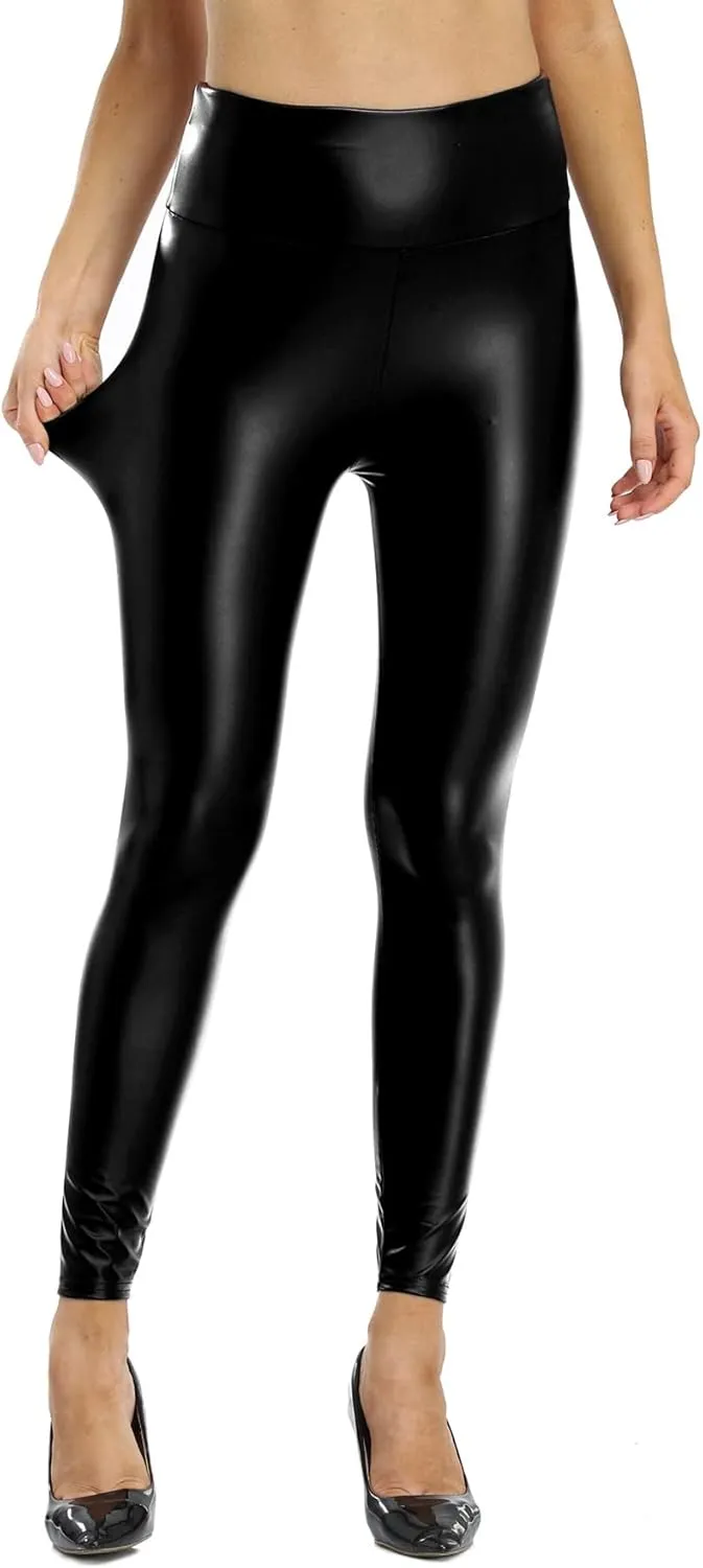 Kotii Women's Soft Faux Leather Leggings High Waisted Leather Pants PU Slim Pleather Pants Tights