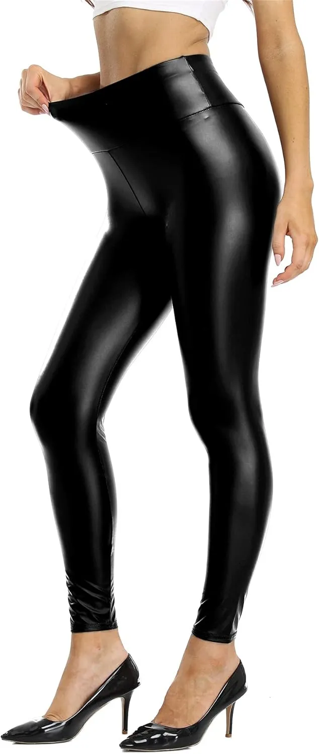 Kotii Women's Soft Faux Leather Leggings High Waisted Leather Pants PU Slim Pleather Pants Tights