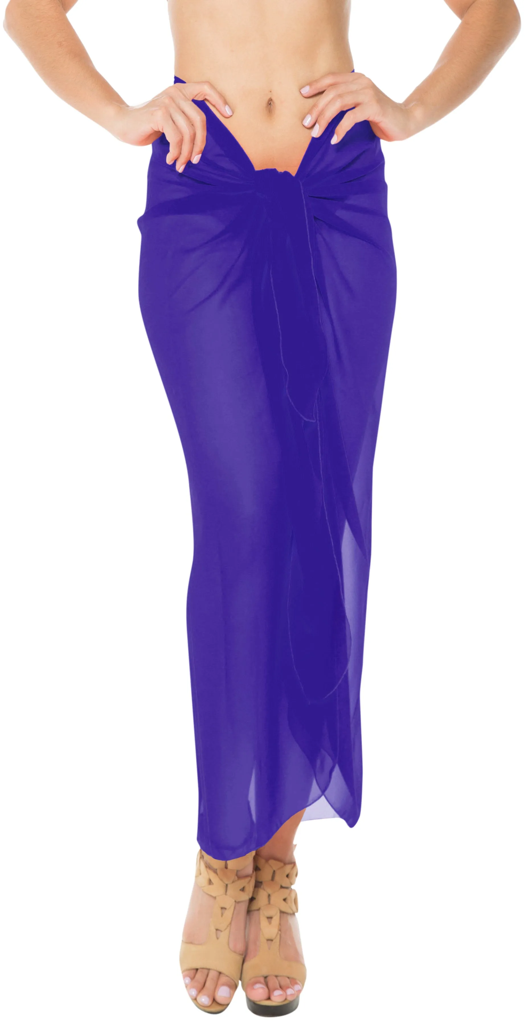 LA LEELA Sheer Chiffon Cover Up Swim Wrap Sarong Solid 84"X42" Royal Blue_1717 Blue_C292