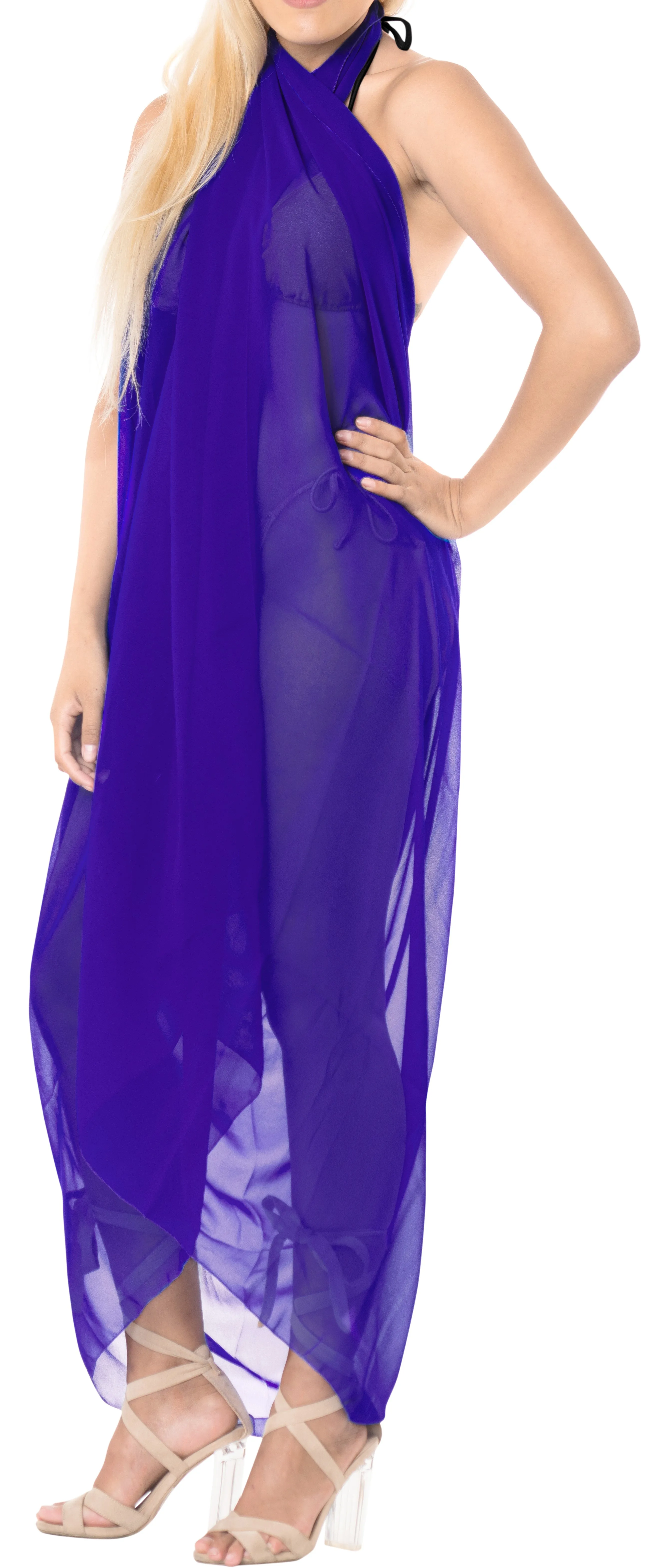 LA LEELA Sheer Chiffon Cover Up Swim Wrap Sarong Solid 84"X42" Royal Blue_1717 Blue_C292