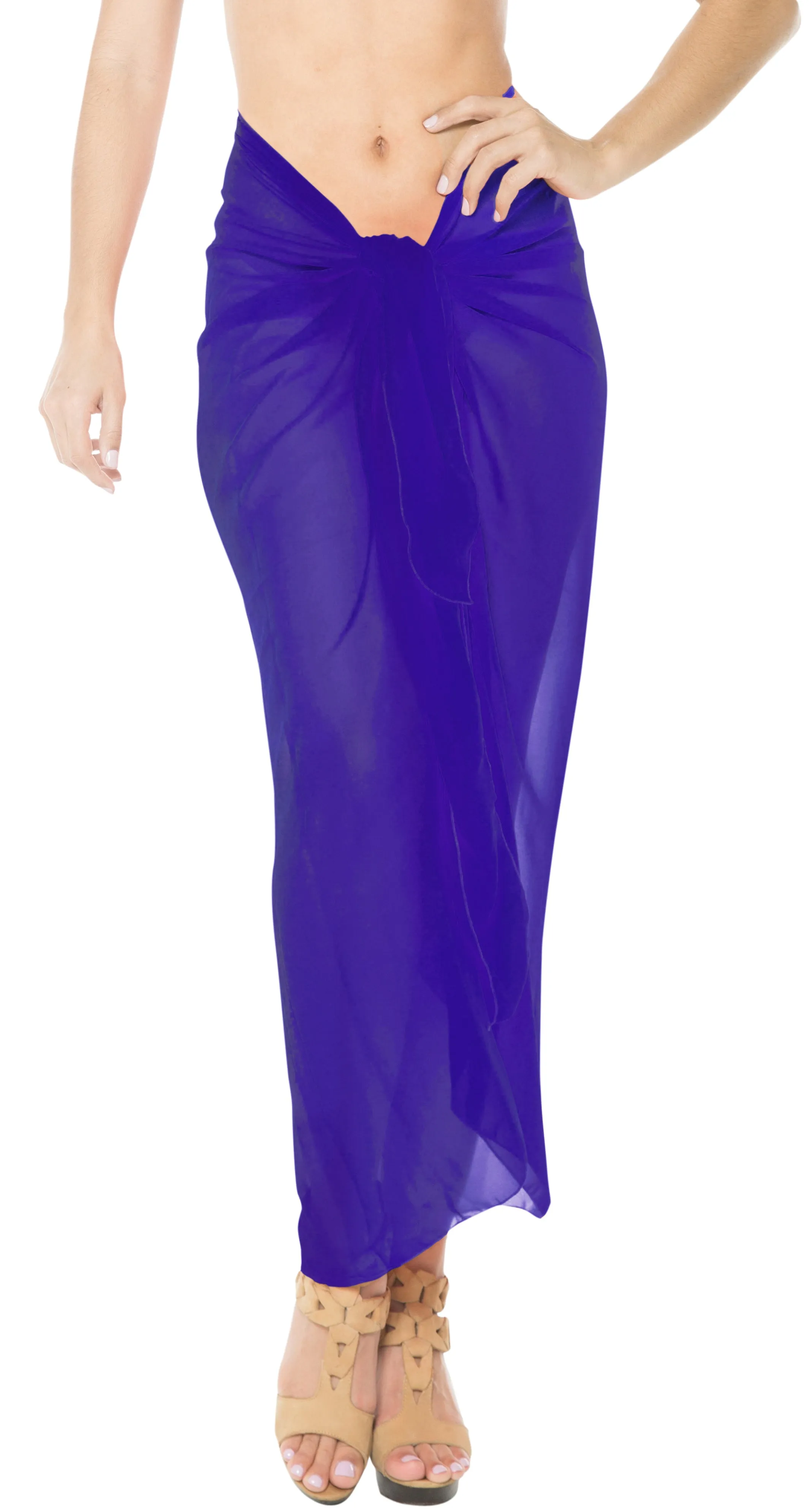 LA LEELA Sheer Chiffon Cover Up Swim Wrap Sarong Solid 84"X42" Royal Blue_1717 Blue_C292