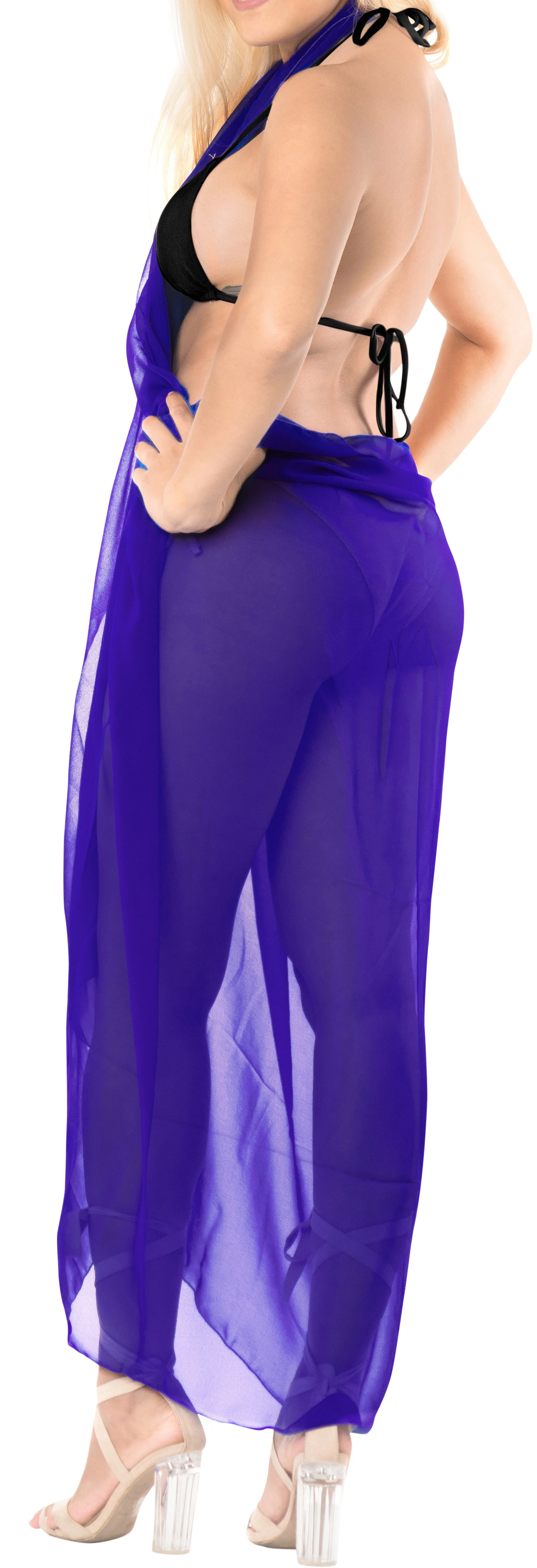 LA LEELA Sheer Chiffon Cover Up Swim Wrap Sarong Solid 84"X42" Royal Blue_1717 Blue_C292