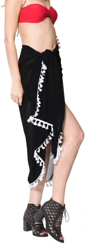LA LEELA Sheer Chiffon Hawaiian Beach Bikini Sarong Solid 78"X39" Black_7142