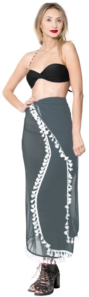 La Leela Sheer Chiffon Hawaiian Beach Dress Wrap Sarong Solid 78"X39" Grey_7148