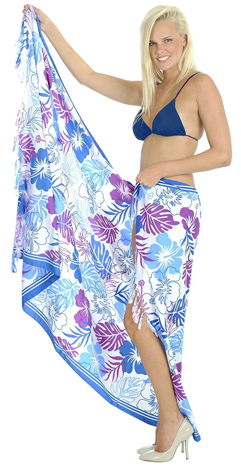 LA LEELA Soft Light Scarf Dress Bikini Wrap Sarong Printed 72"X42" Purple_5616