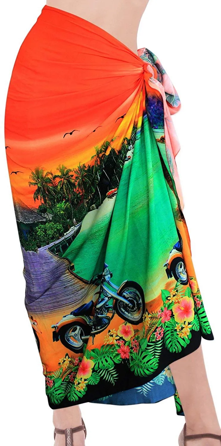 LA LEELA Women Beachwear Sarong Bikini Coverup Wrap Dress Digital Plus Size