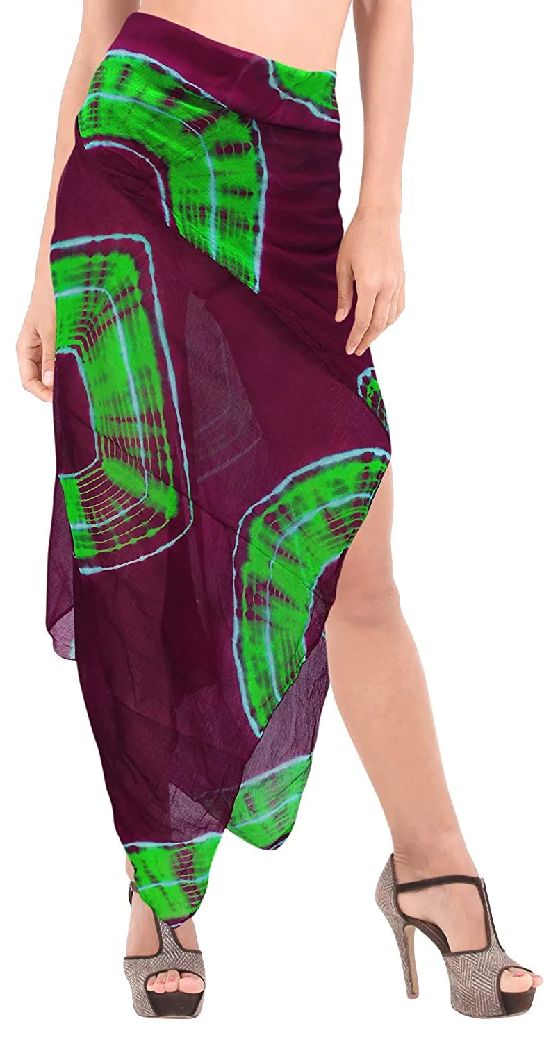 LA LEELA Women Bikini Cover up Wrap Swimwear Sarong Satin_Stripe ONE Size