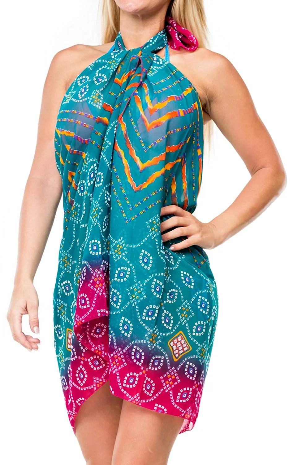 LA LEELA Women Bikini Cover up Wrap Swimwear Sarong Satin_Stripe ONE Size
