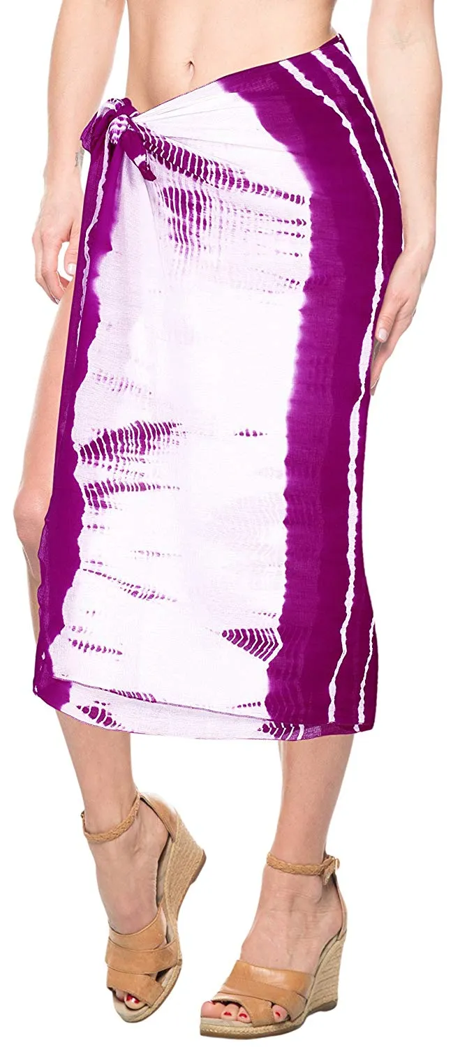 LA LEELA Women Bikini Cover up Wrap Swimwear Sarong Satin_Stripe ONE Size