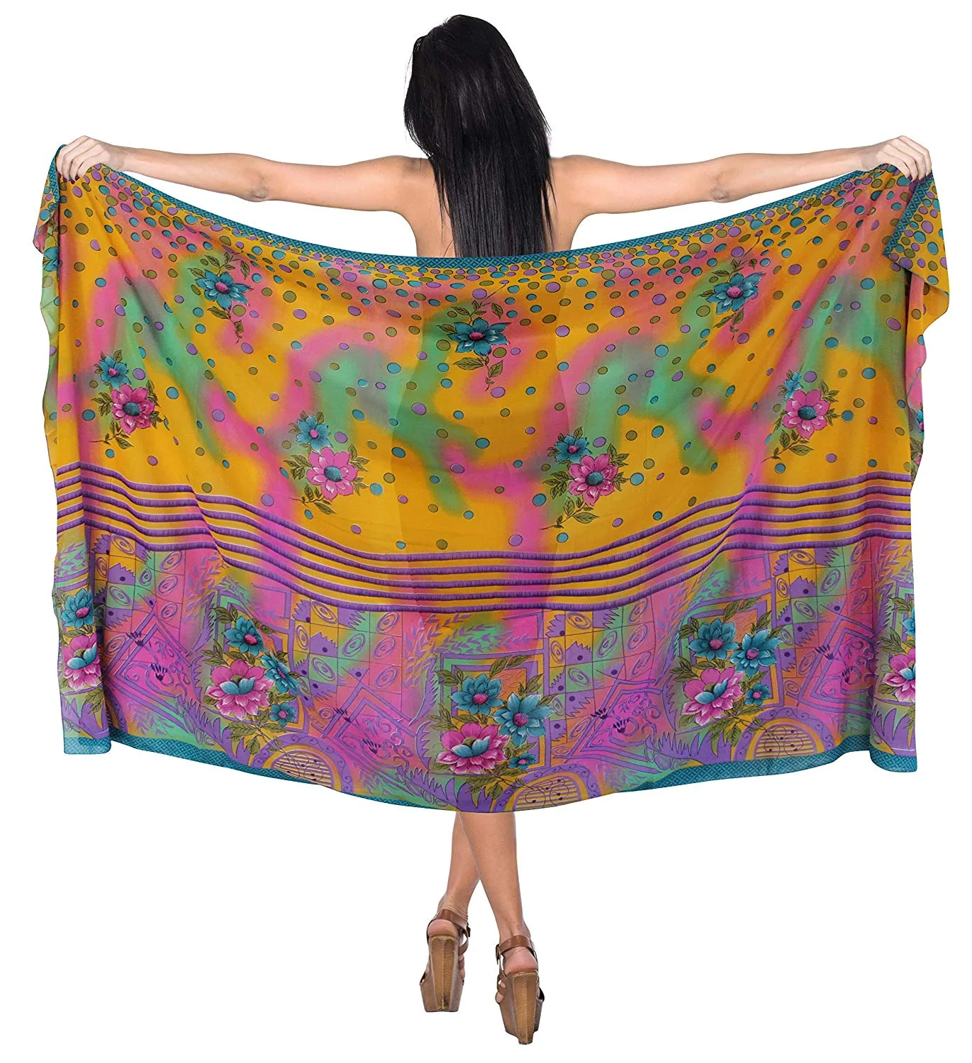 LA LEELA Women Bikini Cover up Wrap Swimwear Sarong Satin_Stripe ONE Size