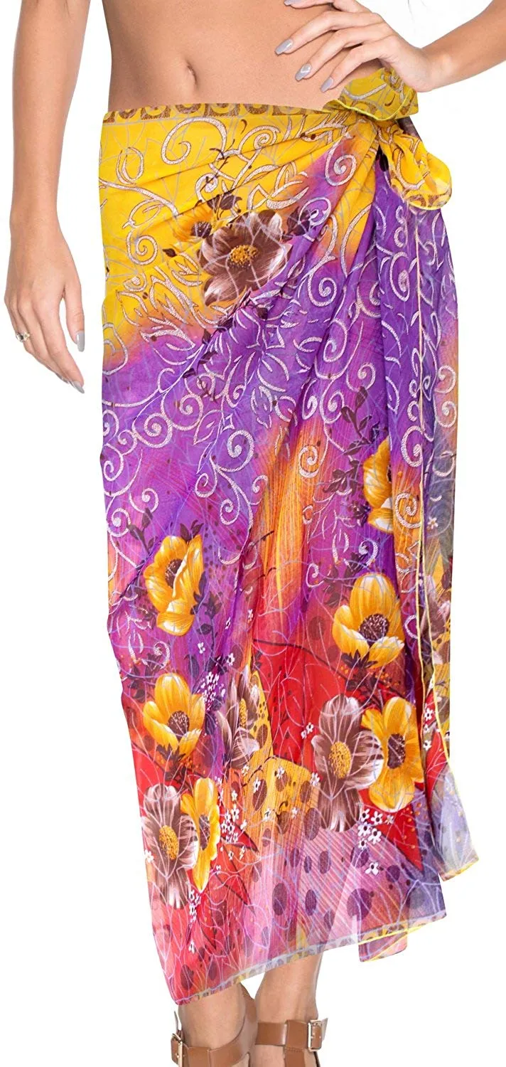 LA LEELA Women Bikini Cover up Wrap Swimwear Sarong Satin_Stripe ONE Size