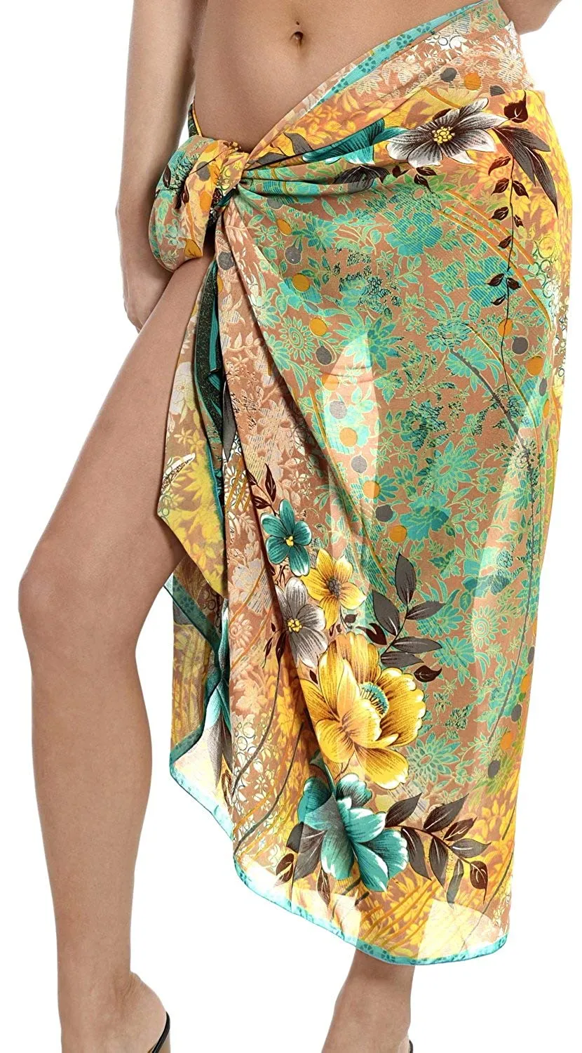 LA LEELA Women Bikini Cover up Wrap Swimwear Sarong Satin_Stripe ONE Size