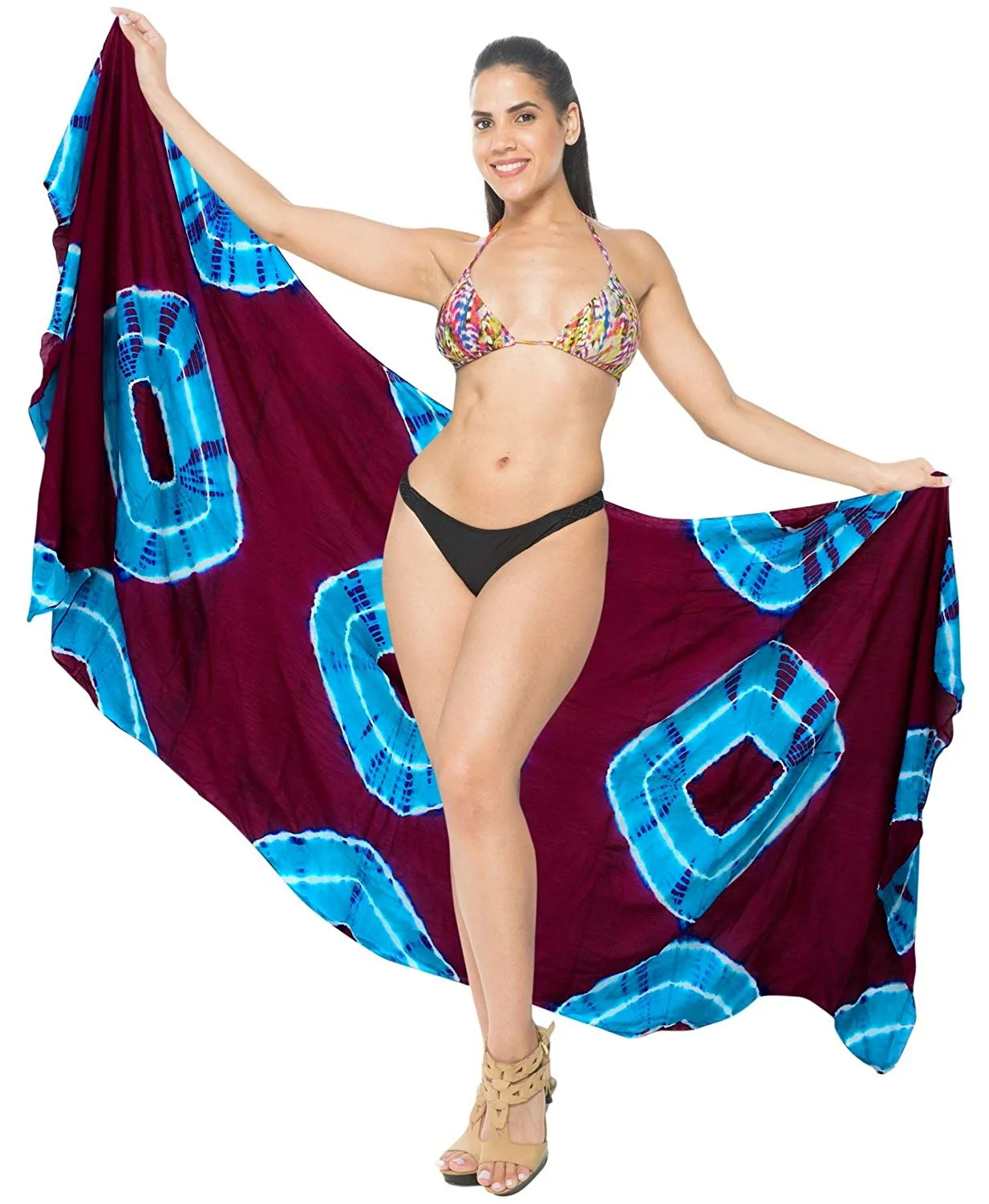 LA LEELA Women Bikini Cover up Wrap Swimwear Sarong Satin_Stripe ONE Size