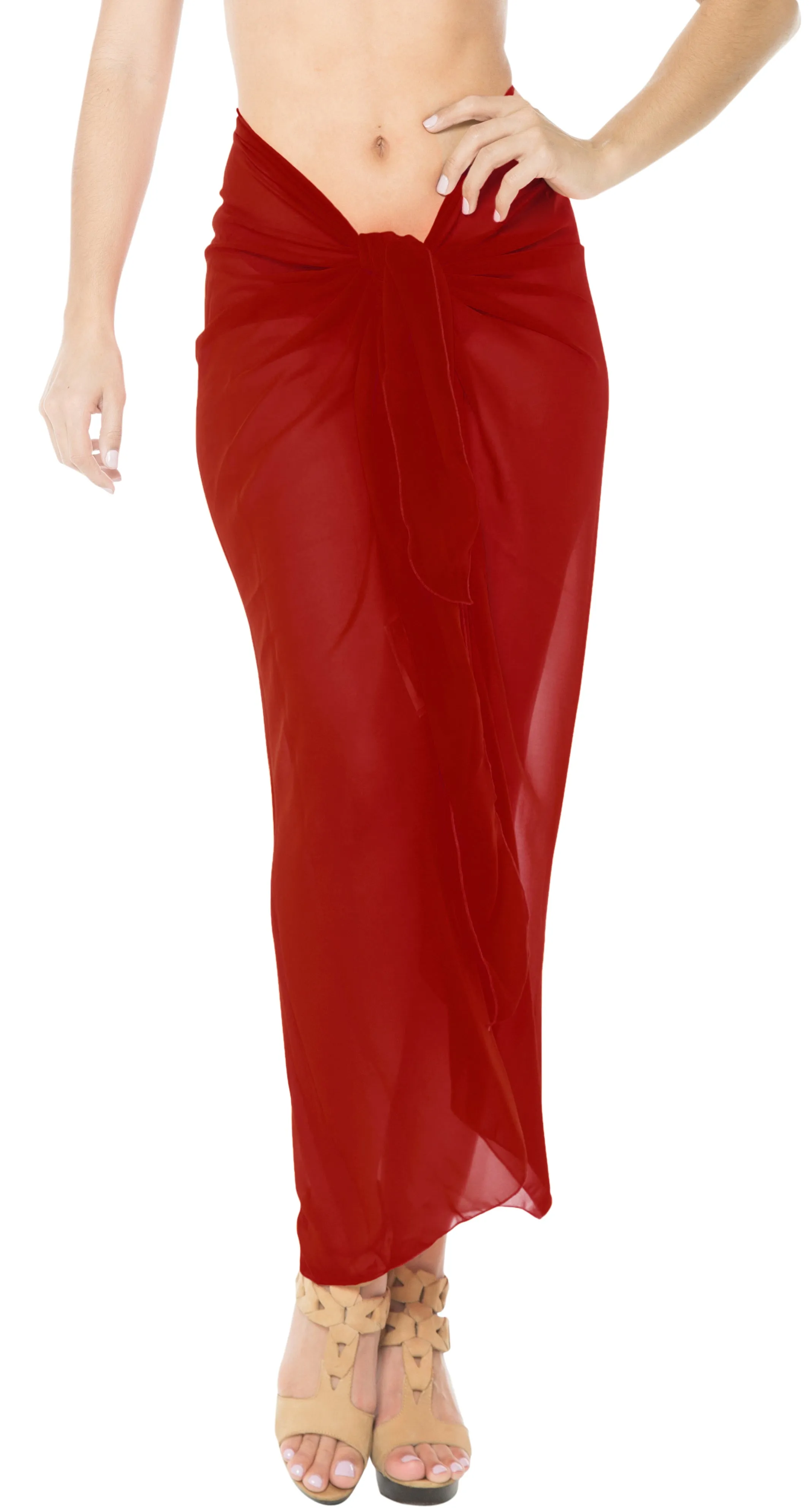 La Leela Women's Bikini Beach Wrap Hawaiian Sarong Swimming Suit Bathing Pareo Beachwear Dress Cover up Long 68"x42" Red 103206