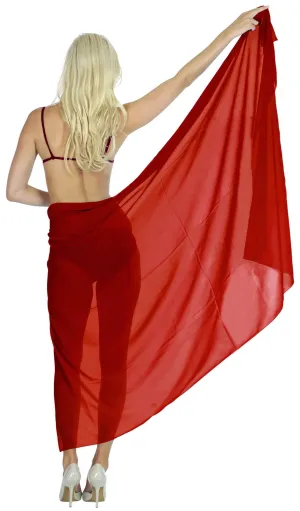 La Leela Women's Bikini Beach Wrap Hawaiian Sarong Swimming Suit Bathing Pareo Beachwear Dress Cover up Long 68"x42" Red 103206